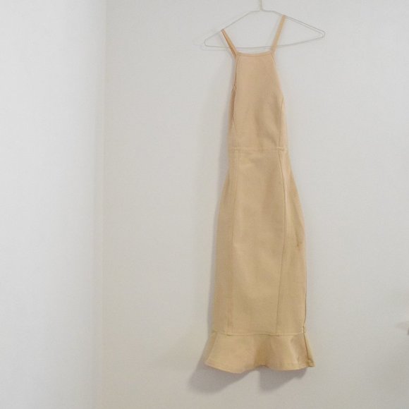 PRETYLITTLETHING Champagne Cross Strap Snatched Bandage Midi Dress | Size 2 - Picture 6 of 10